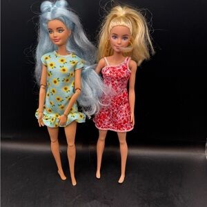 Barbie Blonde #205 & Purple Hair Articulated Doll Lot With Outfits